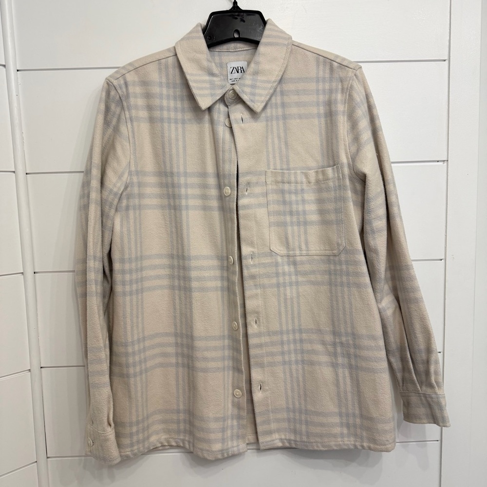 ZARA Cream Check Corduroy Long Sleeve Cotton Shirt Shacket jacket 23097